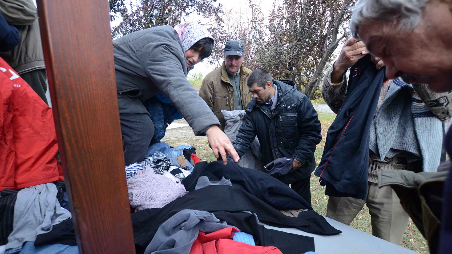 Families receiving warm clothing.