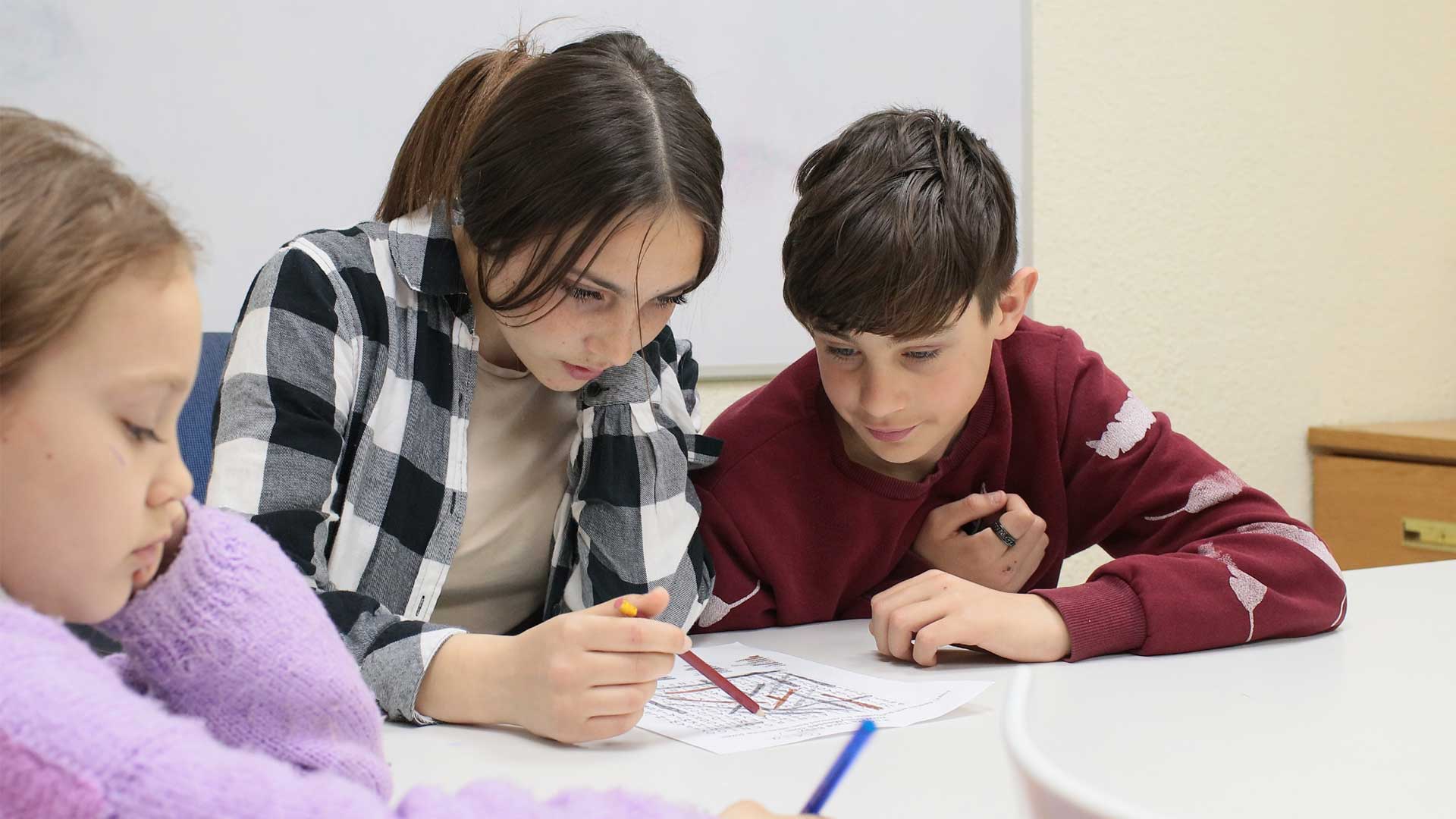 Children do a word search.